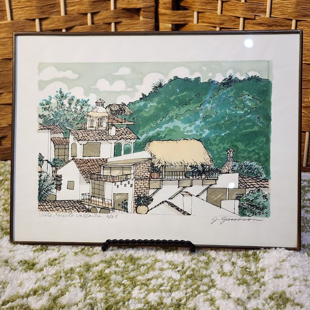 VTG Watercolor "Vista, Puerto Vallarta" OF 26 Signed J. Jacobson 8x10